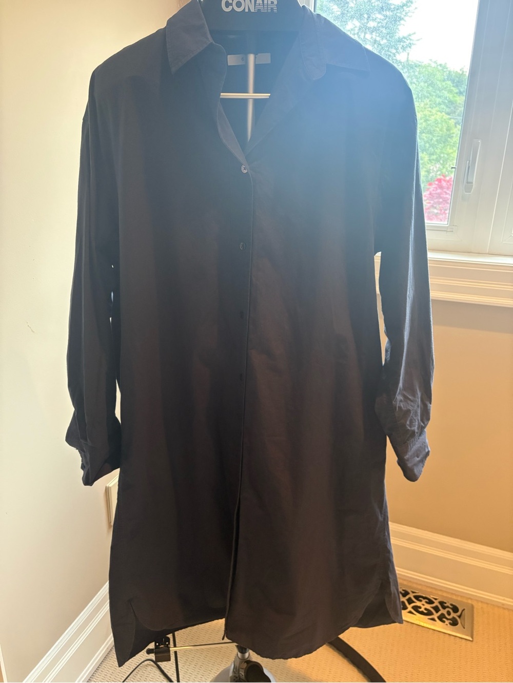 6397 Dark Blue Long Button-Front Shirt Tunic